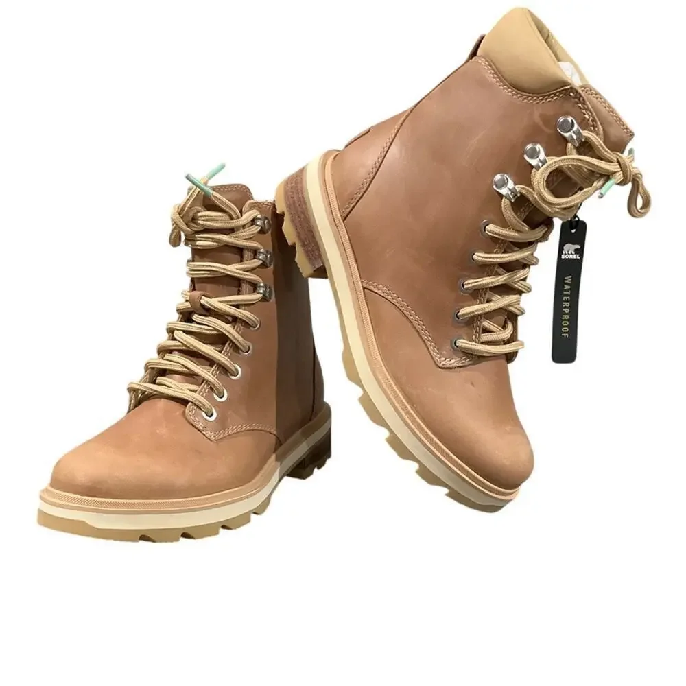 SOREL Women’s Lennox Lace STKD Waterproof Leather Boots Ceramic Canoe Size 7 NEW